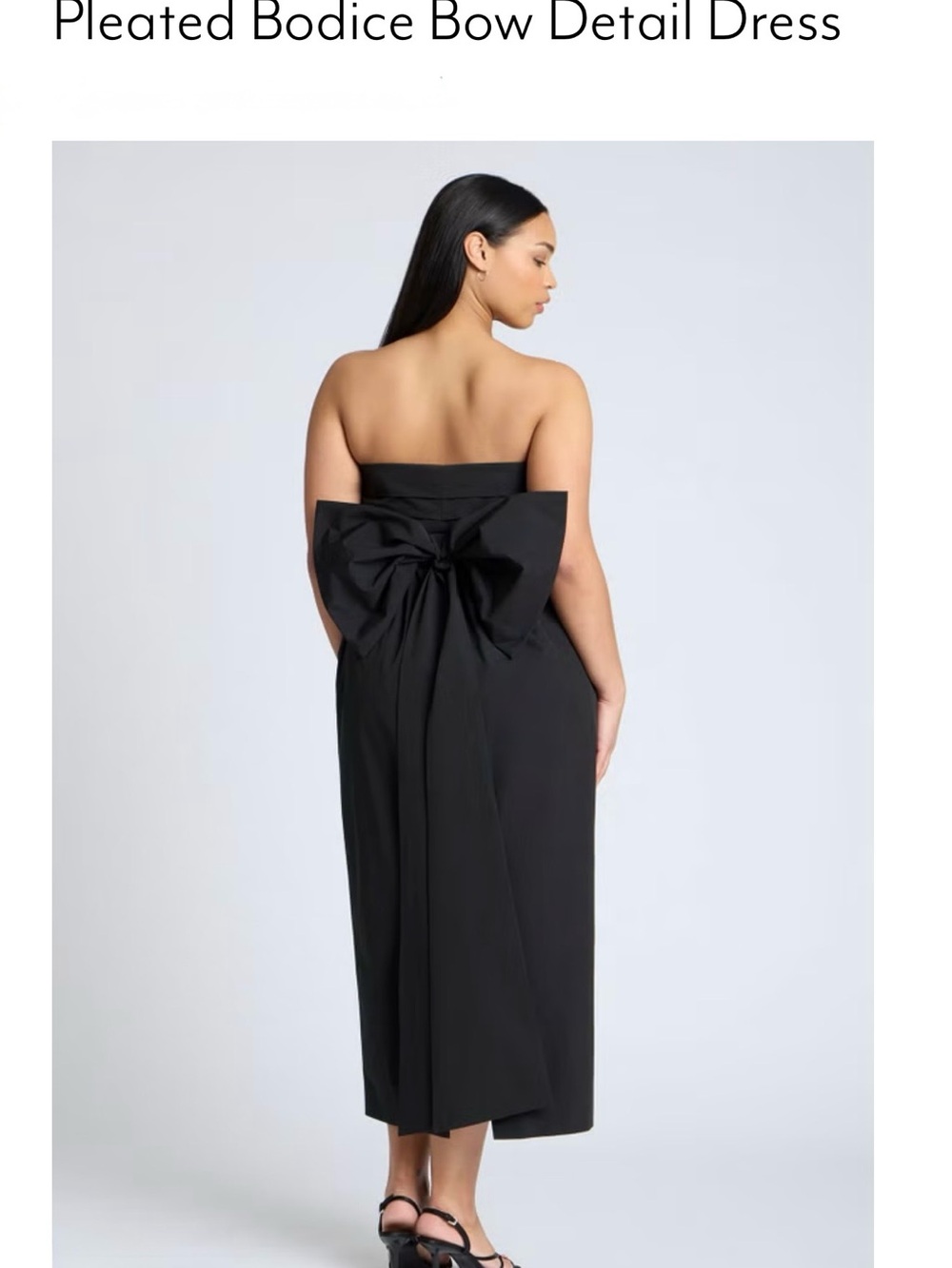 Eloquii Black Strapless Pleated Bodice Midi Dress with Bow - Picture 2 of 3